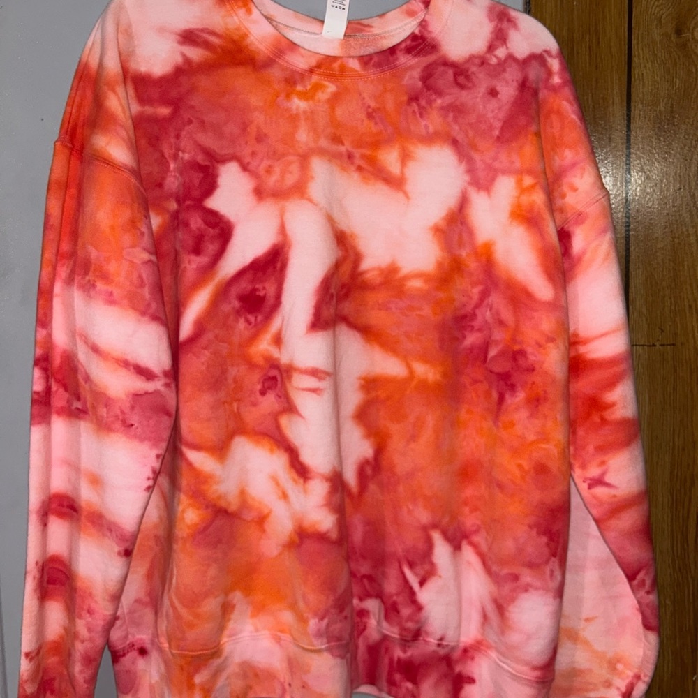 Tultex Women's Red and Orange Tie-Dye Sweater